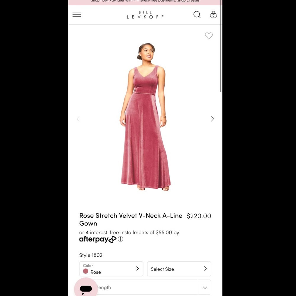 Bridesmaid Bill Levkoff Rose Stretch Velvet V-Neck, A-Line Gown